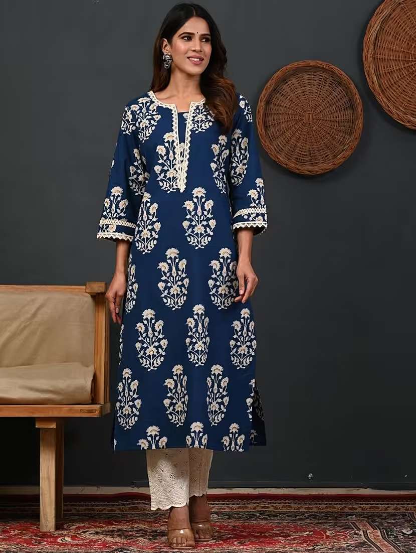women printed three quarter sleeve straight kurta - 22502919 -  Standard Image - 2