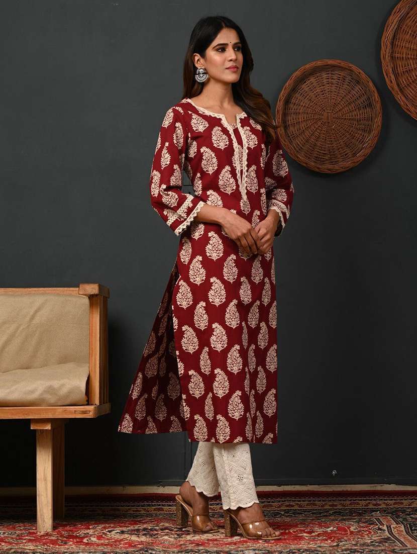 women printed three quarter sleeve straight kurta - 22502920 -  Standard Image - 2