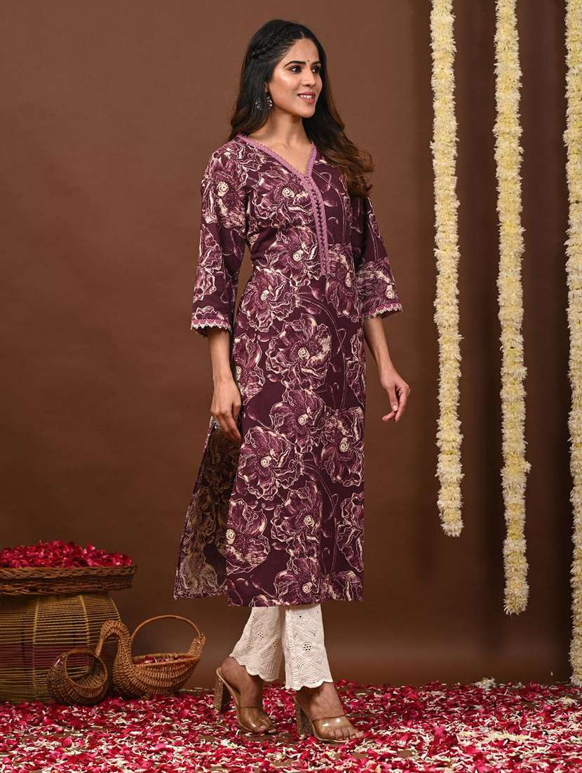 women printed three quarter sleeve straight kurta - 22502923 -  Standard Image - 2