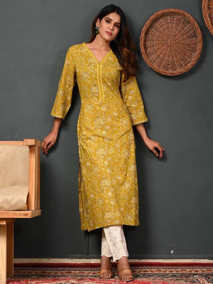 women printed three quarter sleeve straight kurta - 22502926 -  Standard Image - 2