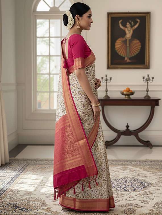 women floral kanjivaram saree with blouse - 22502944 -  Standard Image - 2