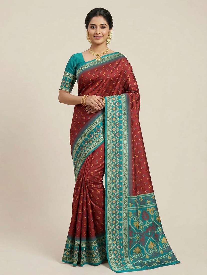 women ikat bodered saree with blouse - 22503092 -  Standard Image - 2