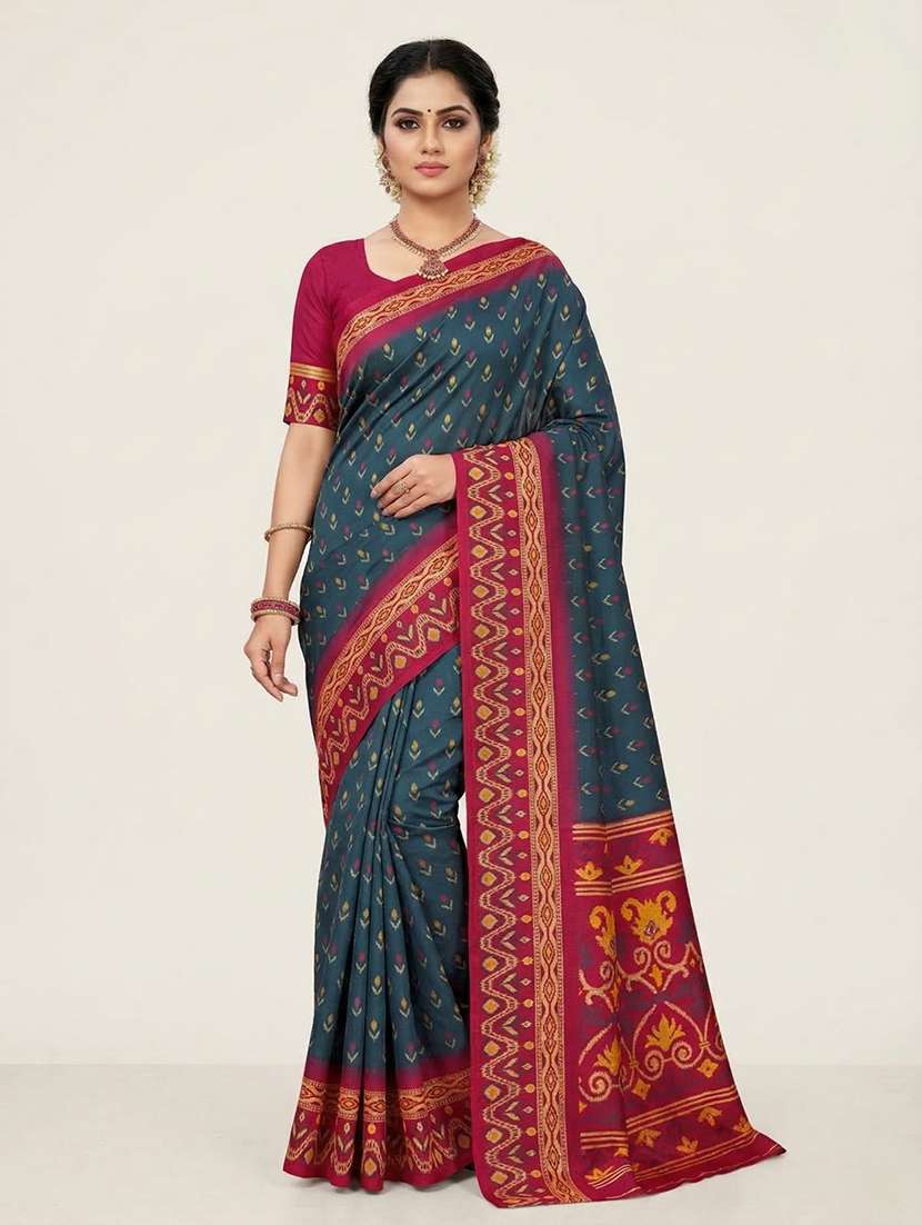 women ikat bodered saree with blouse - 22503095 -  Standard Image - 2