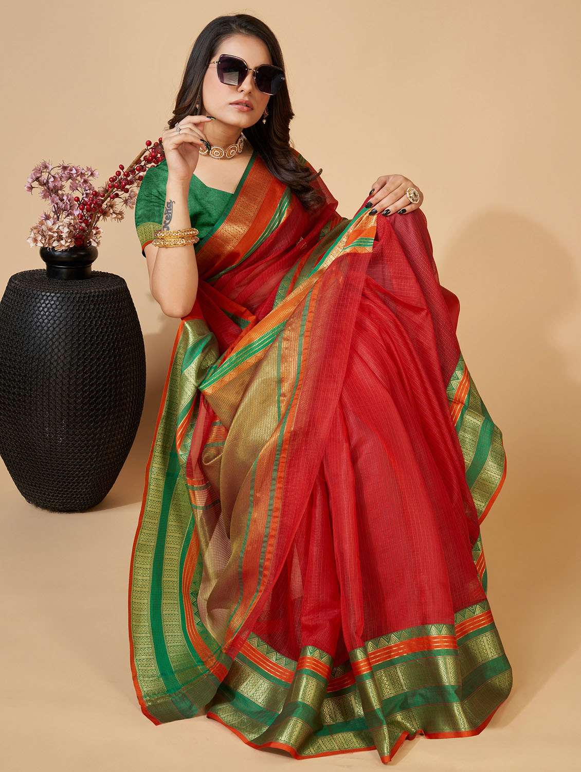 women self design kota doria saree with blouse - 22503188 -  Standard Image - 2