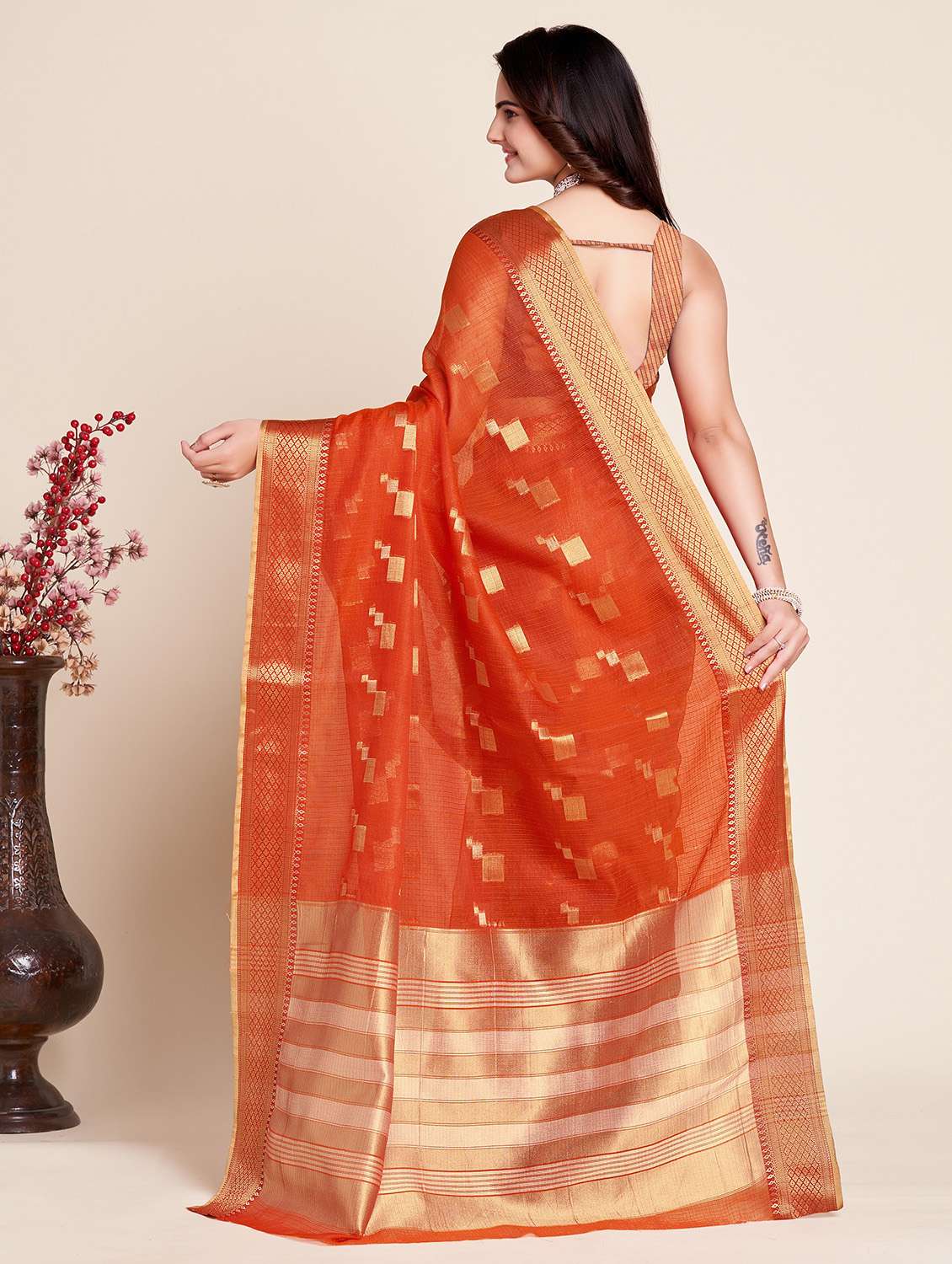 women self design kota doria saree with blouse - 22503192 -  Standard Image - 2