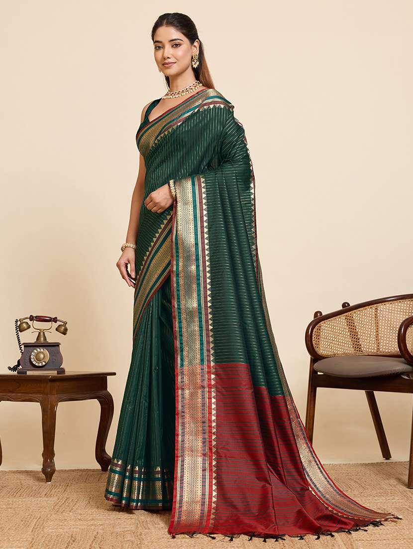 women striped bordered saree with blouse - 22503257 -  Standard Image - 2
