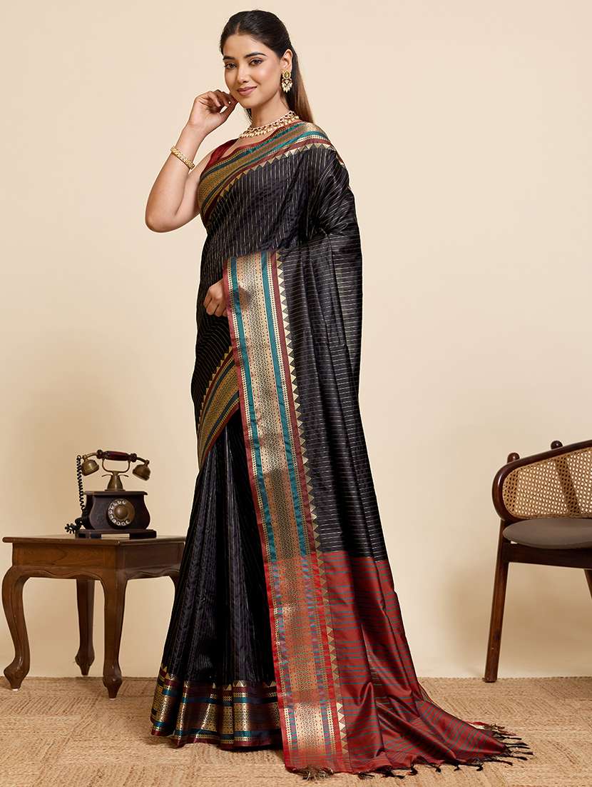women striped bordered saree with blouse - 22503258 -  Standard Image - 2