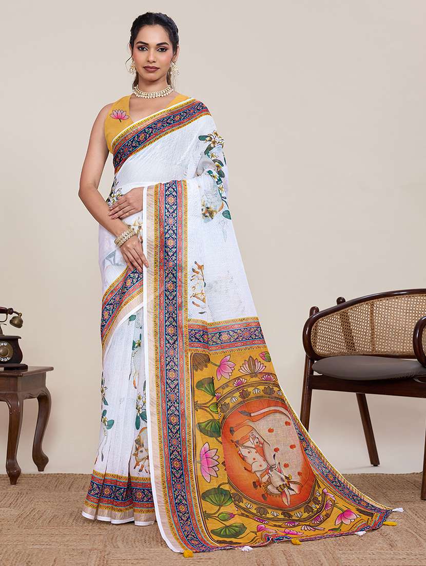 women printed casual wear saree with blouse
