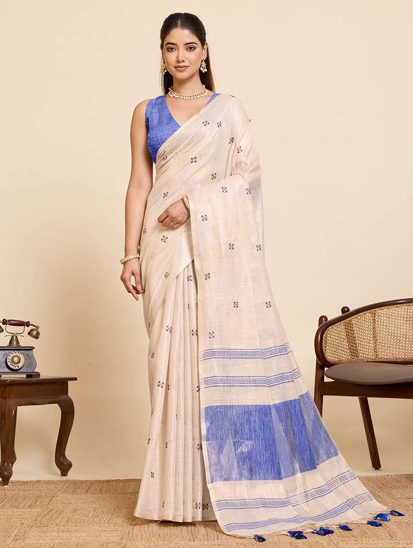women solid with work embroidered saree with blouse