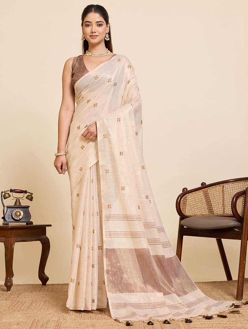 women solid with work embroidered saree with blouse