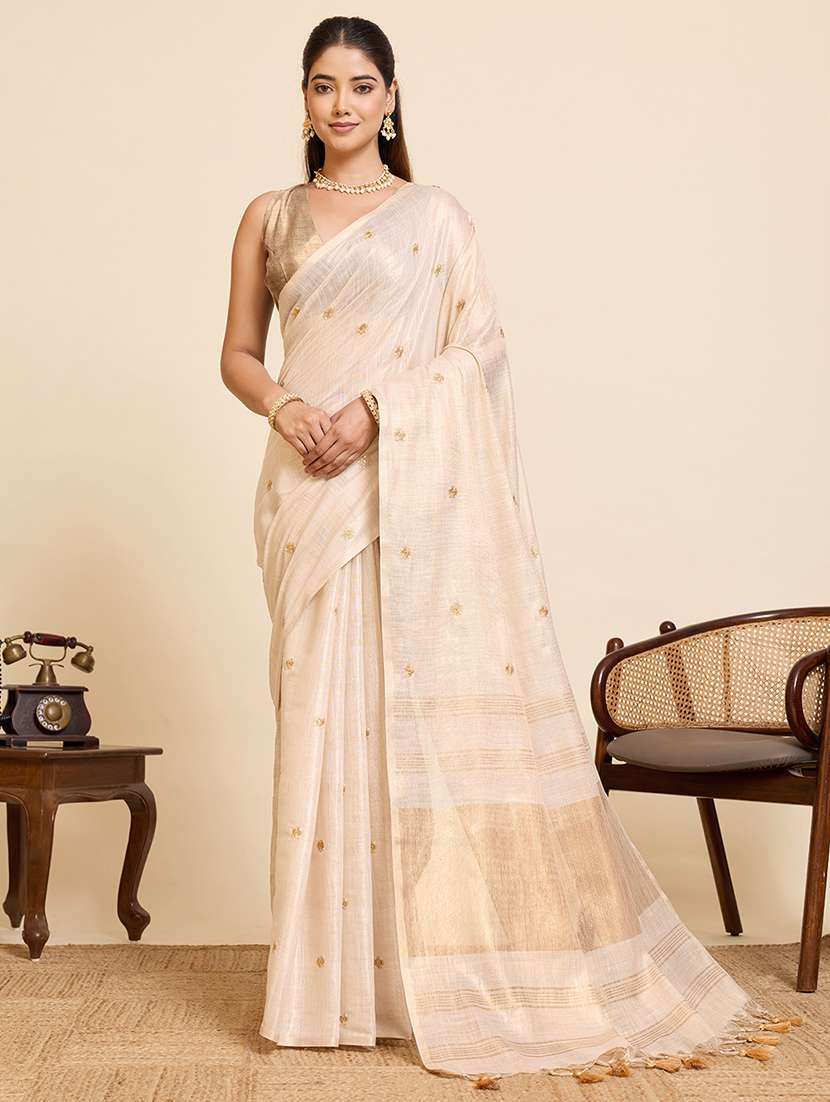 women solid with work embroidered saree with blouse