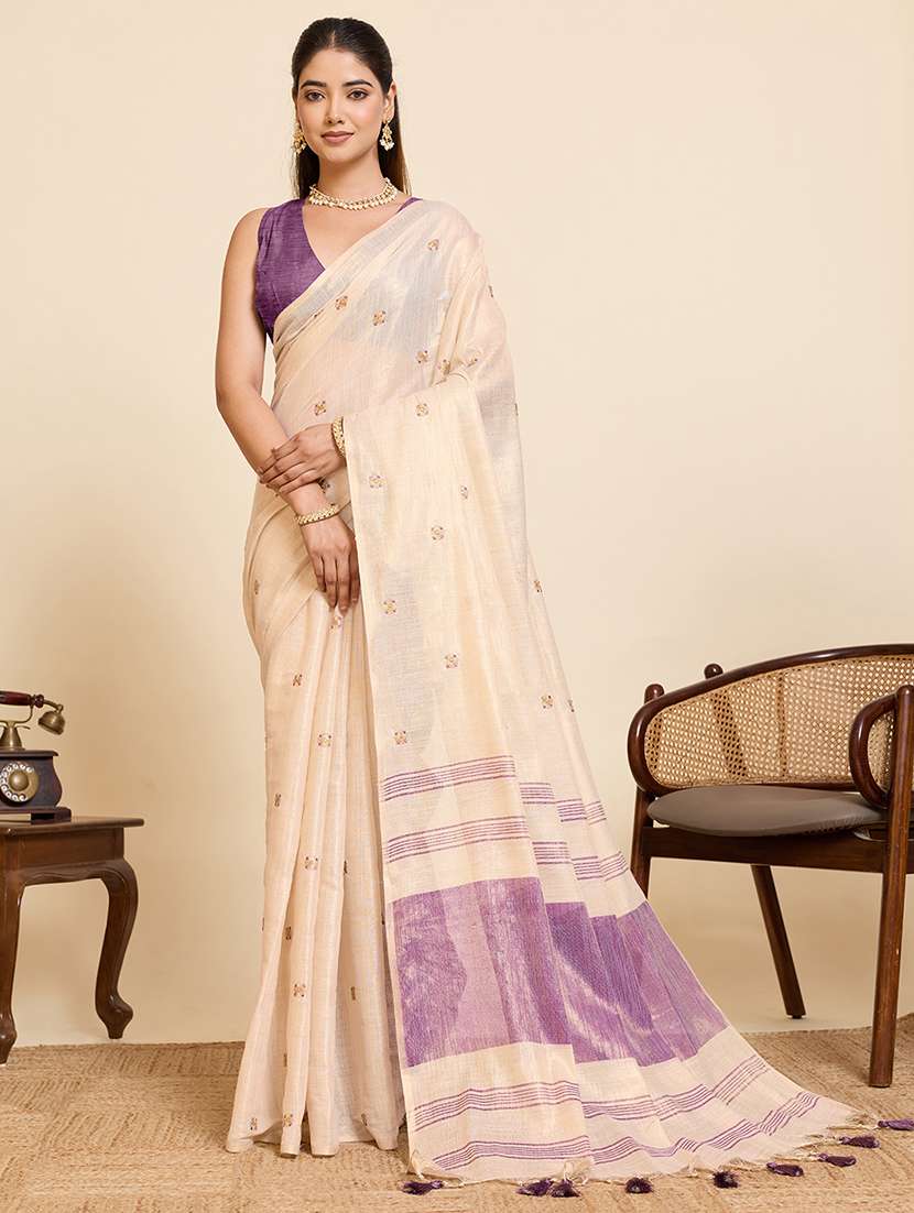 women solid with work embroidered saree with blouse