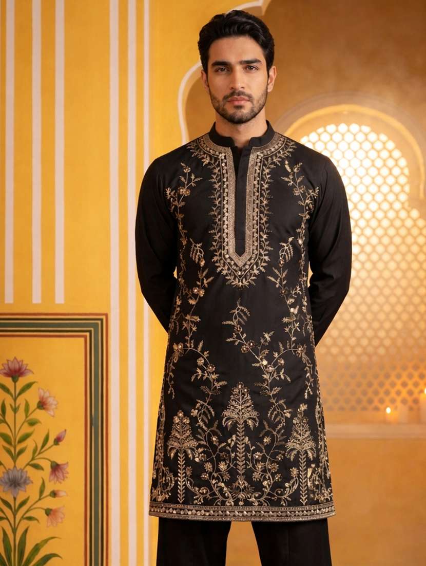 Men Embroidered Mandarin Neck Long Kurta - 22503343 -  Standard Image - 2