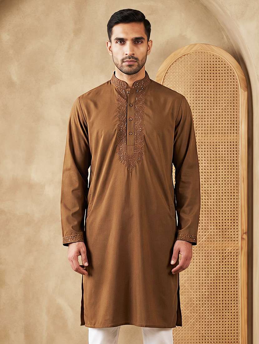 men embroidered mandarin neck long kurta - 22503344 -  Standard Image - 2