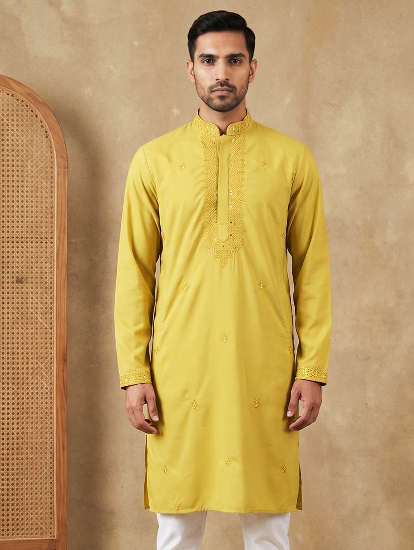 men embroidered mandarin neck long kurta - 22503345 -  Standard Image - 2