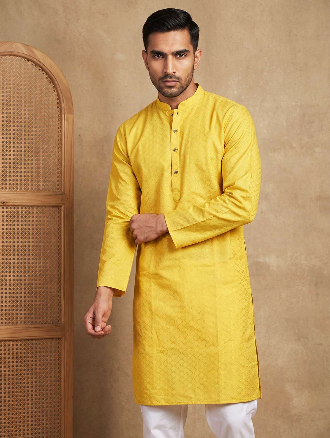 men self design mandarin neck long kurta - 22503348 -  Standard Image - 2