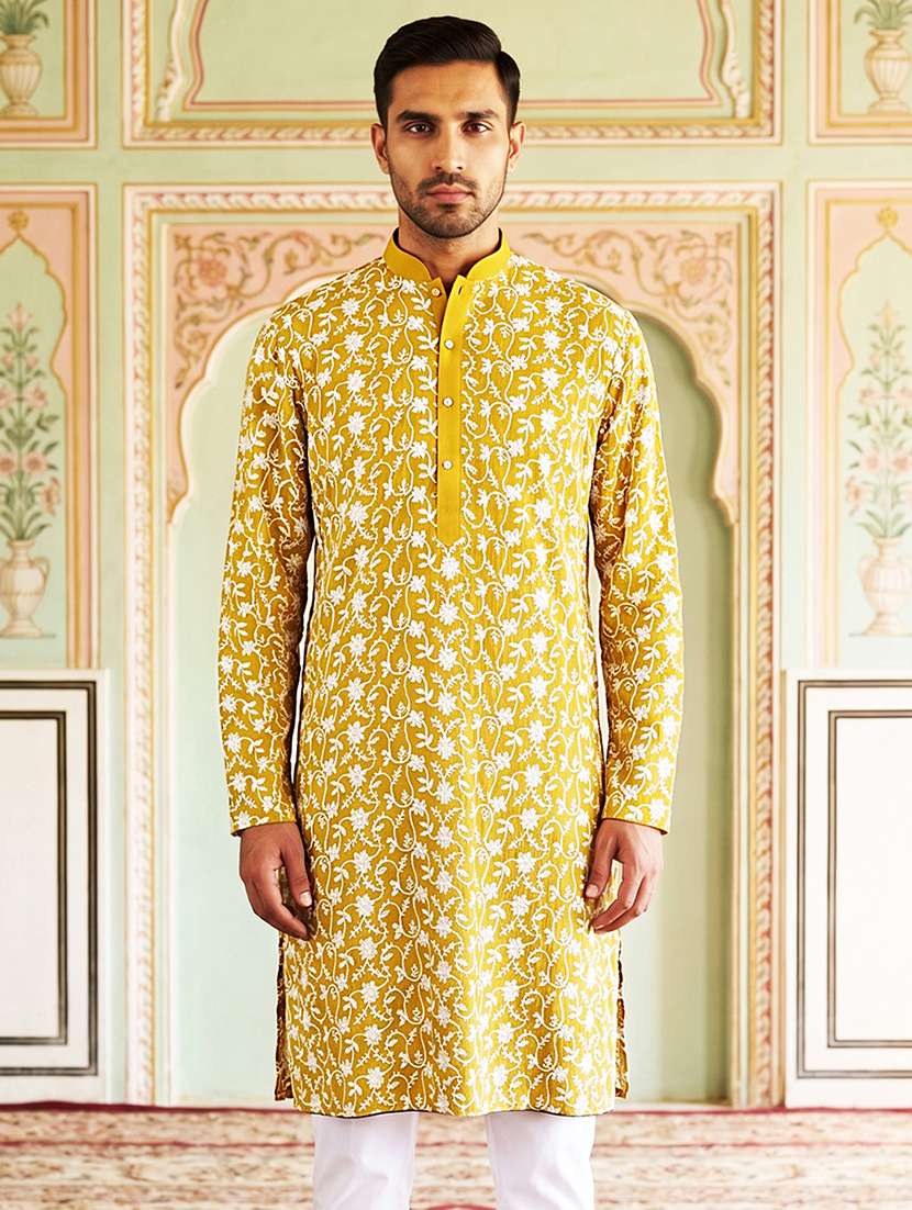 men embroidered mandarin neck long kurta - 22503355 -  Standard Image - 2