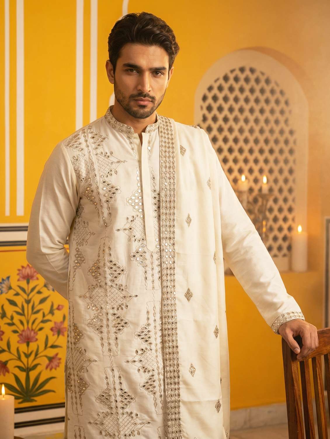 Men Embroidered Mandarin Neck Long Kurta - 22503357 -  Standard Image - 2