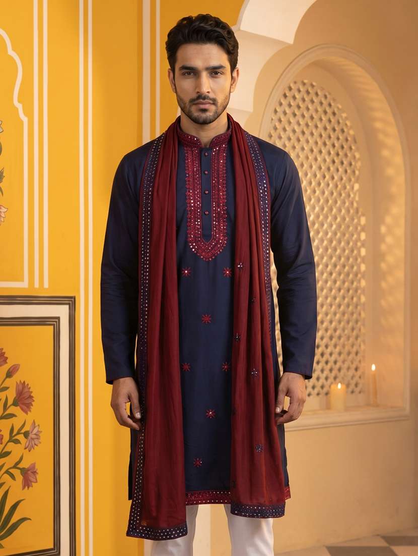 Men Embroidered Mandarin Neck Long Kurta - 22503396 -  Standard Image - 2