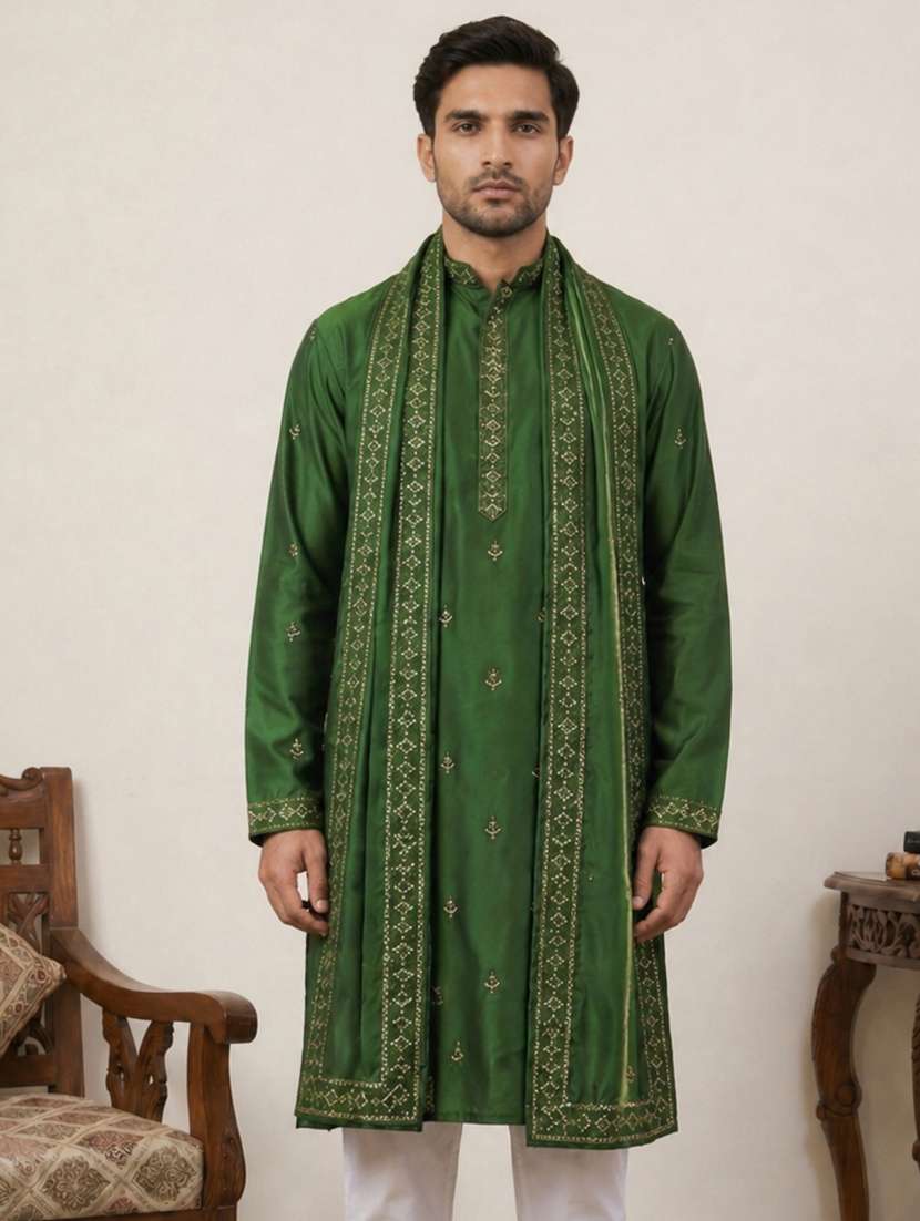 men embroidered mandarin neck long kurta - 22503400 -  Standard Image - 2