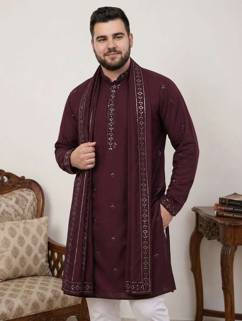 Men Embroidered Mandarin Neck Long Kurta - 22503402 -  Standard Image - 2