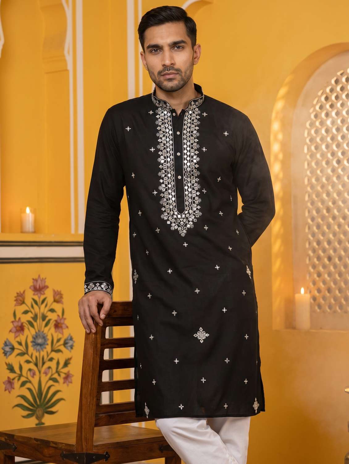 Men Embroidered Mandarin Neck Kurta Pyjama Set - 22503422 -  Standard Image - 2