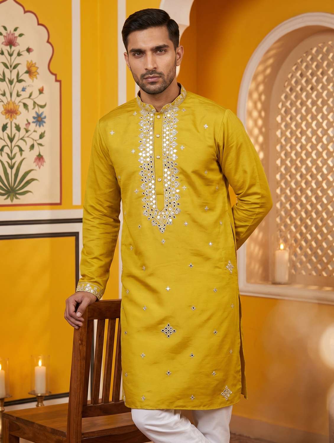 Men Embroidered Mandarin Neck Kurta Pyjama Set - 22503423 -  Standard Image - 2