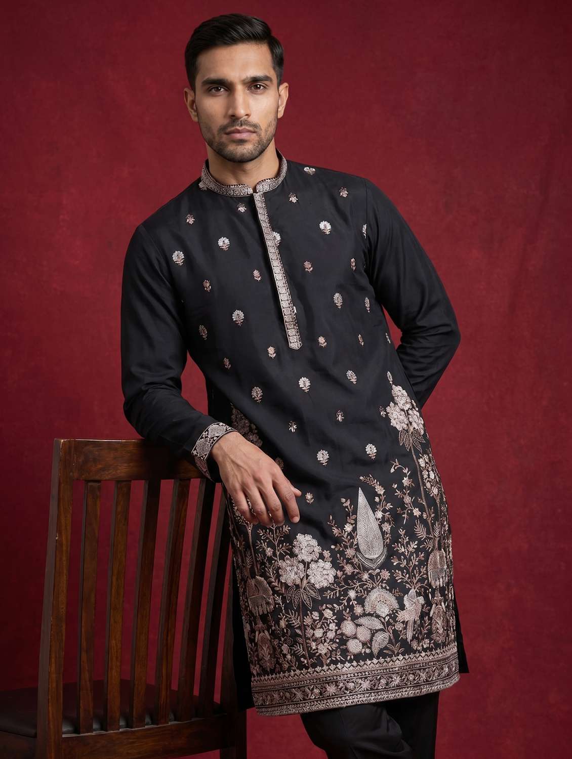 Men Embroidered Mandarin Neck Kurta Pyjama Set - 22503427 -  Standard Image - 2