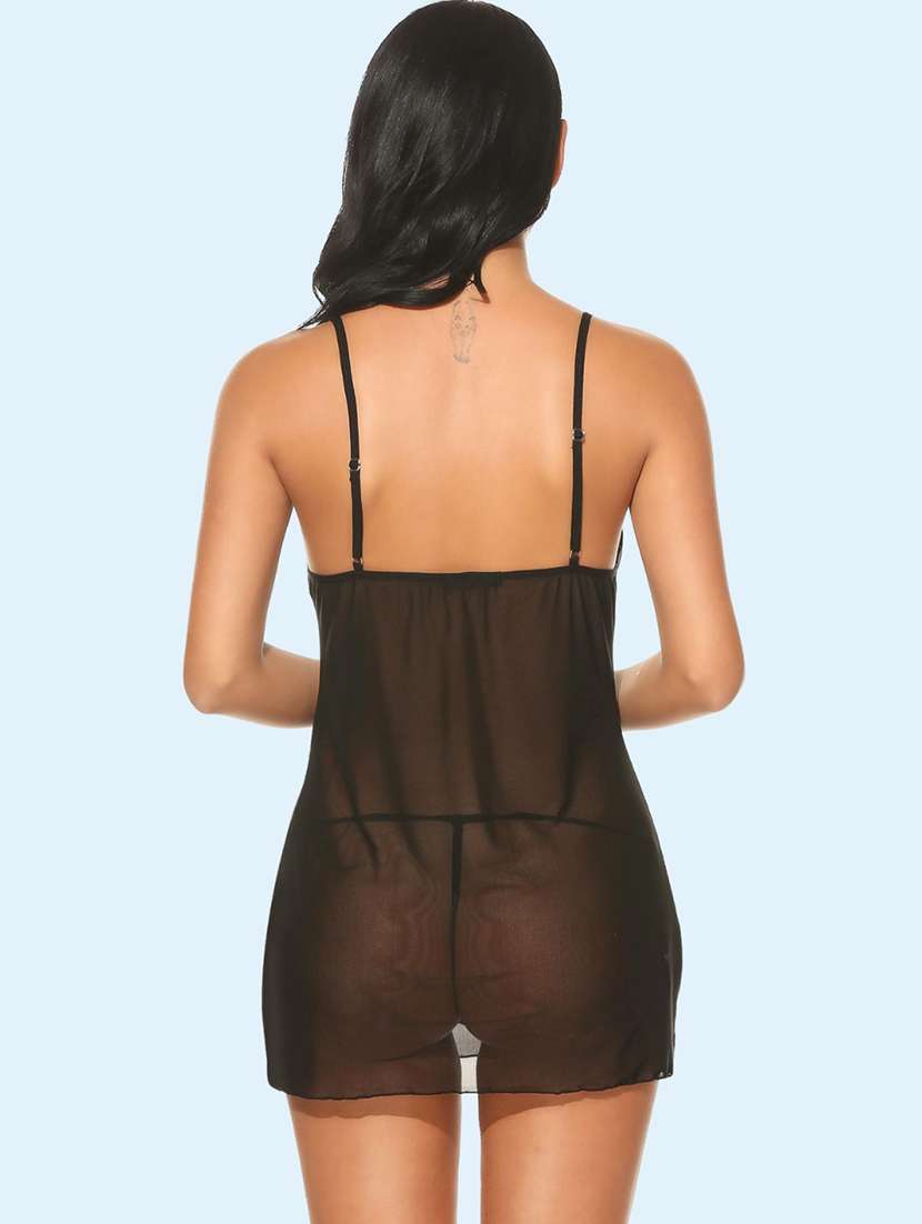 Women Self Design Shoulder Strap Babydoll Set - 22503630 -  Standard Image - 2