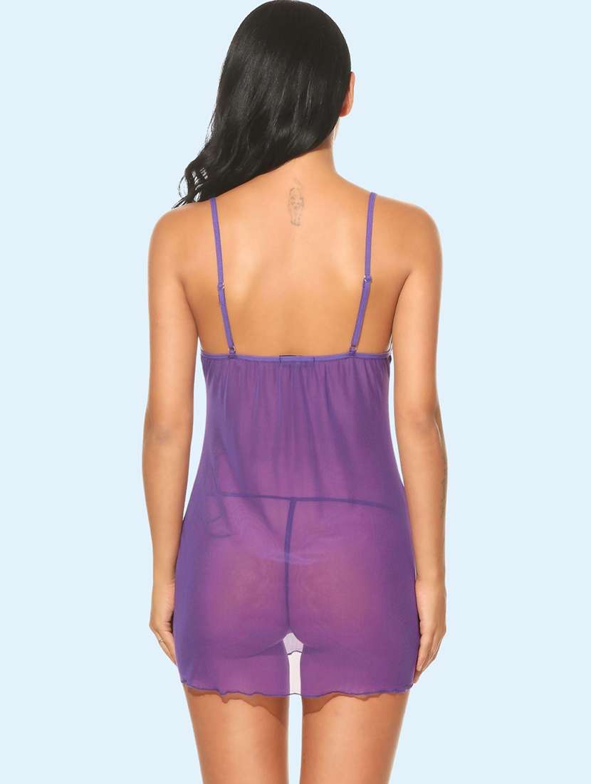women self design shoulder strap babydoll set - 22503632 -  Standard Image - 2