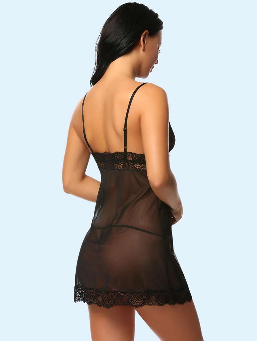 women self design shoulder strap babydoll set - 22503634 -  Standard Image - 2