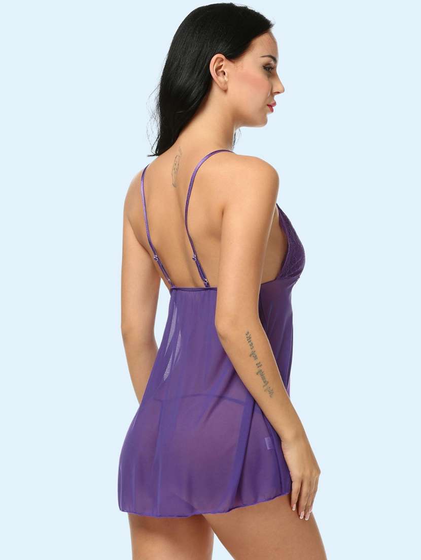 women self design shoulder strap babydoll set - 22503648 -  Standard Image - 2