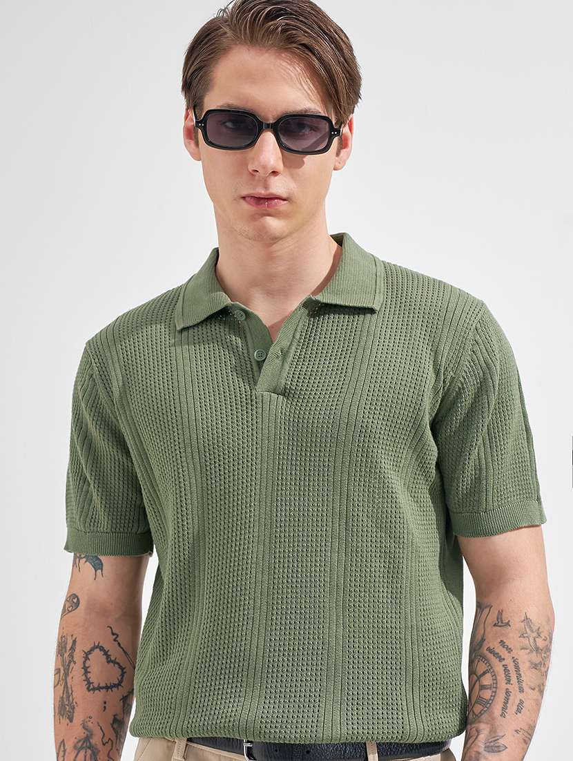 men self design short sleeve regular fit polo t-shirt