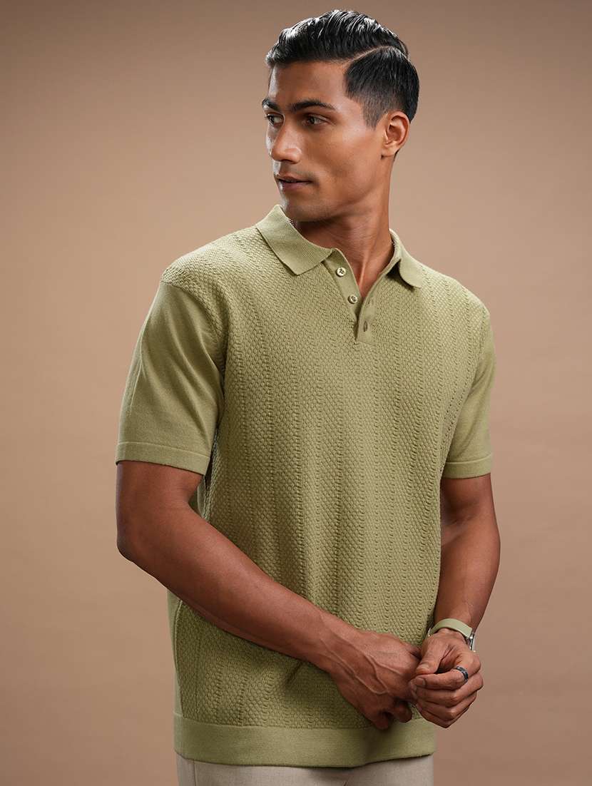 Men Self Design Short Sleeve Regular Fit Polo T-shirt - 22503832 -  Standard Image - 2