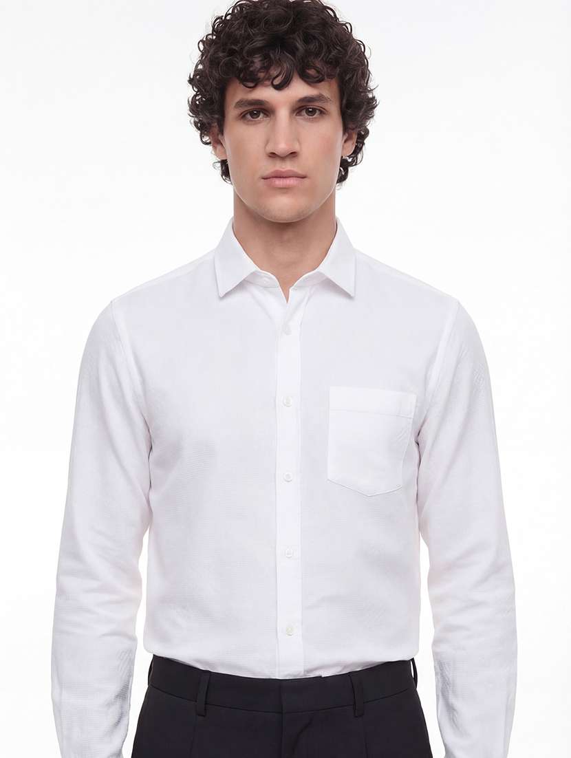 men solid long sleeve slim fit formal shirt