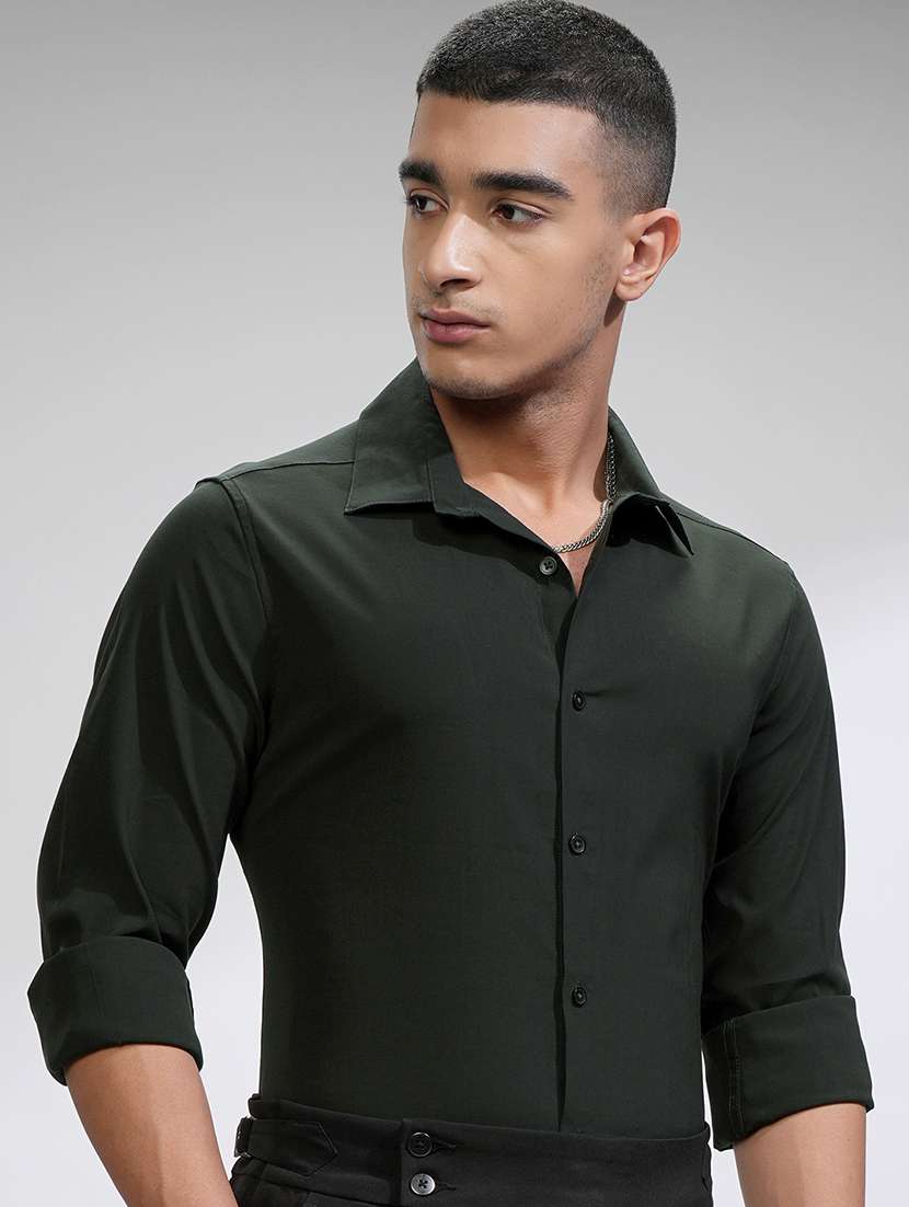 men solid long sleeve slim fit casual shirt