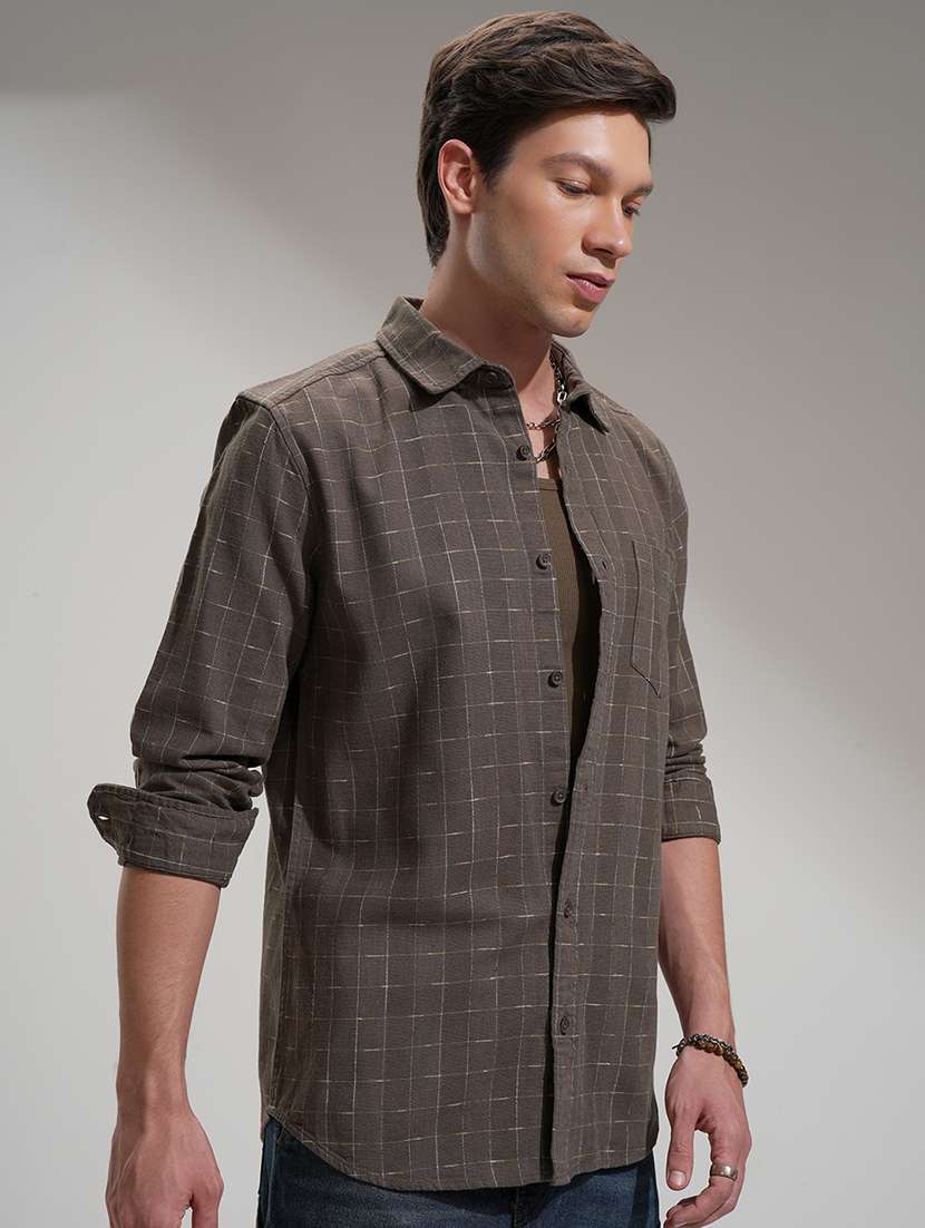 men checkered long sleeve regular fit casual shirt - 22503900 -  Standard Image - 2