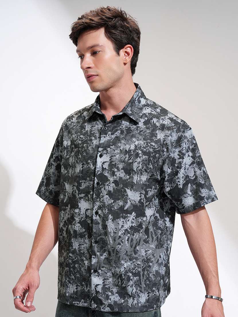 men printed short sleeve loose fit casual shirt - 22503912 -  Standard Image - 2