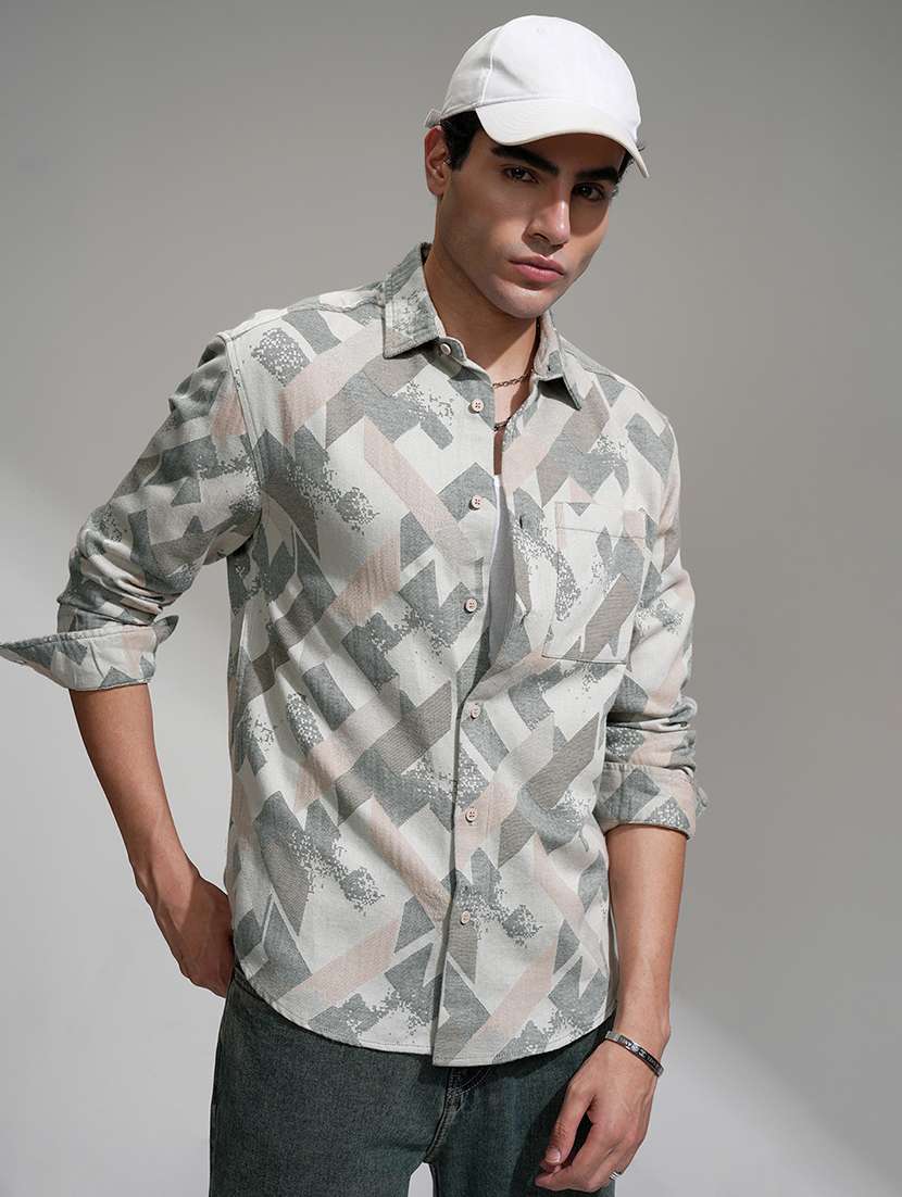 men printed long sleeve regular fit casual shirt - 22503917 -  Standard Image - 2