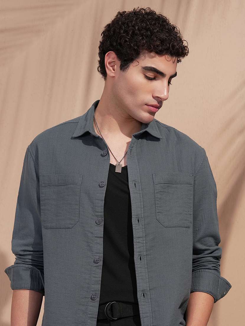 men solid long sleeve regular fit casual shirt