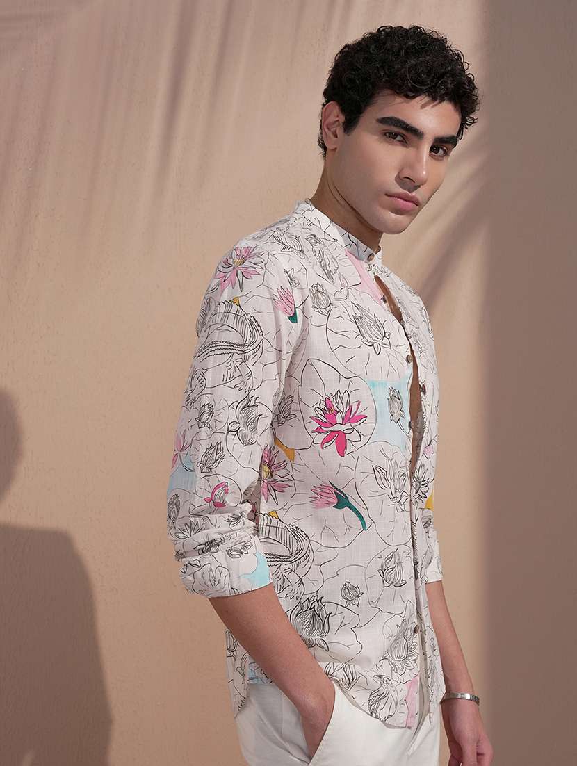 men printed long sleeve slim fit casual shirt - 22504019 -  Standard Image - 2