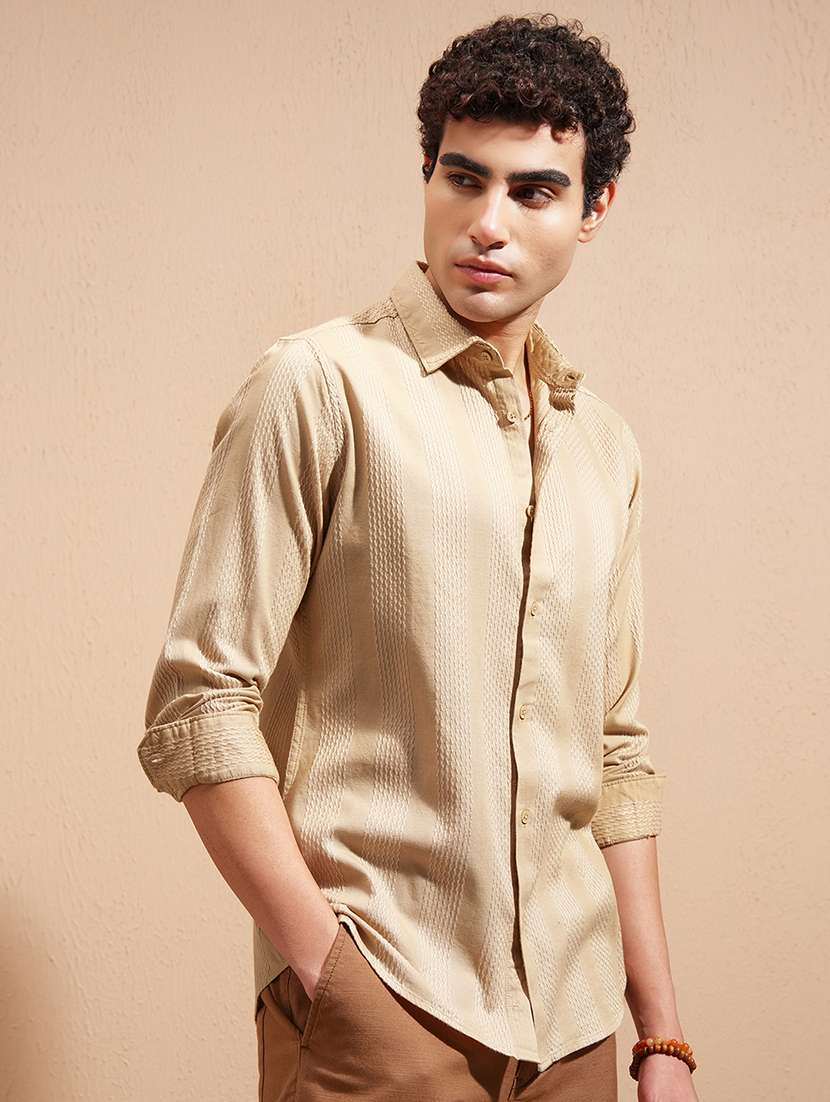 Men Self Design Long Sleeve Regular Fit Casual Shirt - 22504021 -  Standard Image - 2
