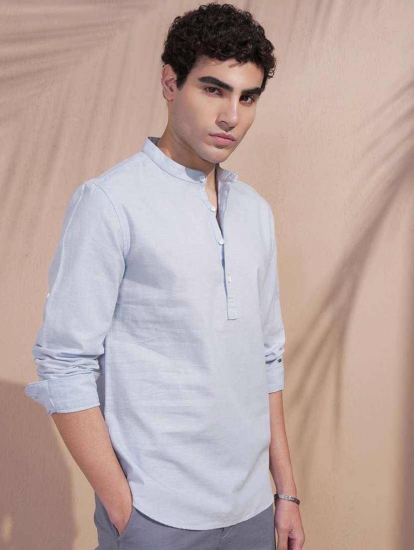 men solid mandarin neck short kurta - 22504023 -  Standard Image - 2