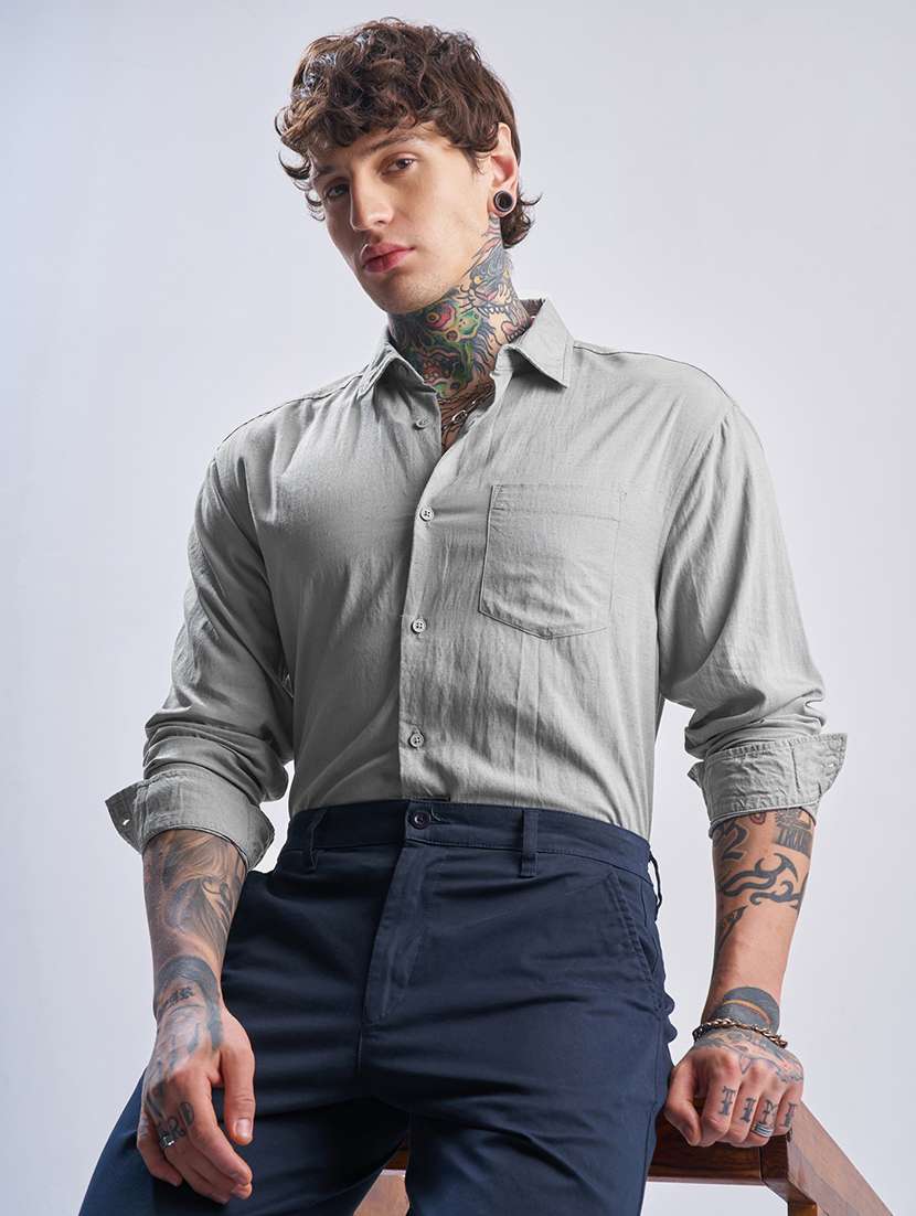 men solid long sleeve regular fit casual shirt
