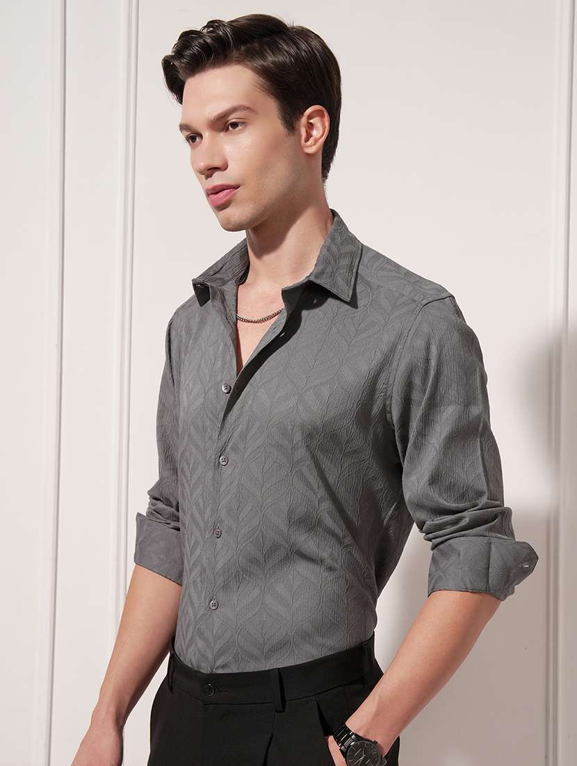 Men Self Design Long Sleeve Slim Fit Casual Shirt - 22504060 -  Standard Image - 2