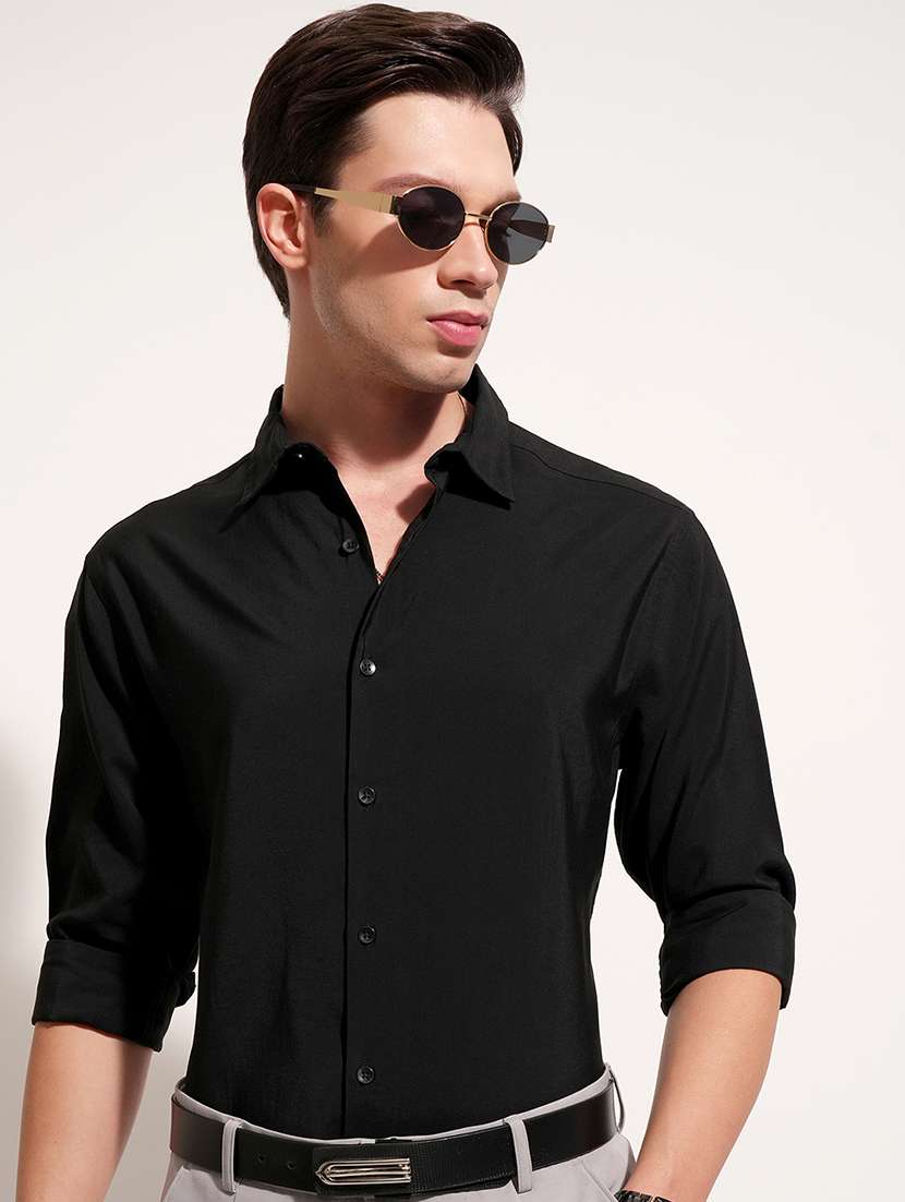 men solid long sleeve slim fit casual shirt