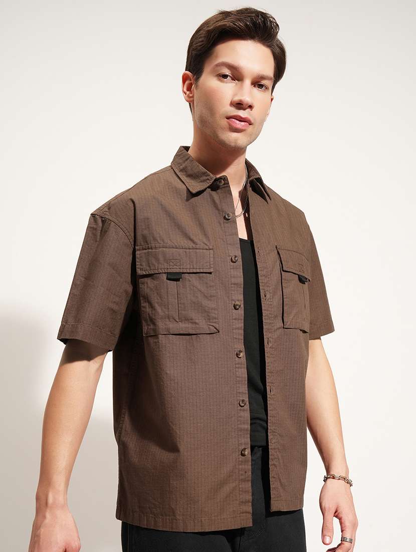 men textured short sleeve loose fit casual shirt - 22504069 -  Standard Image - 2