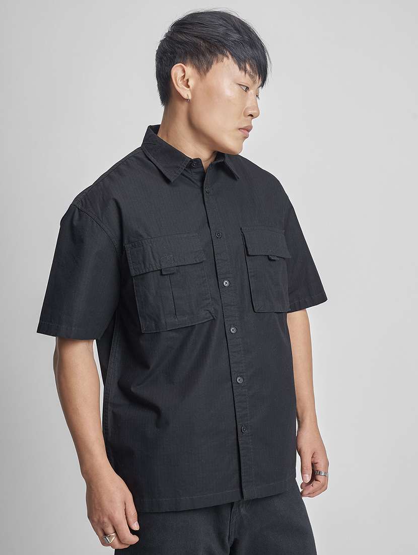 men textured short sleeve loose fit casual shirt - 22504082 -  Standard Image - 2