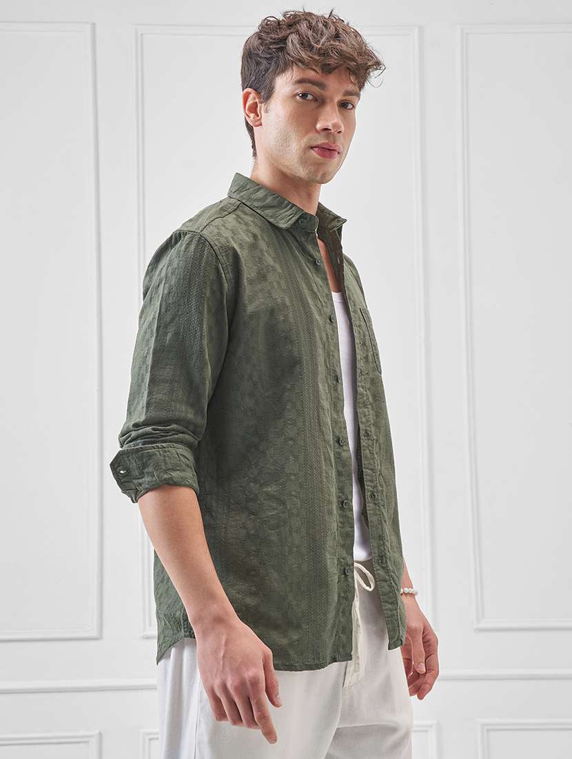 Men Self Design Long Sleeve Regular Fit Casual Shirt - 22504099 -  Standard Image - 2