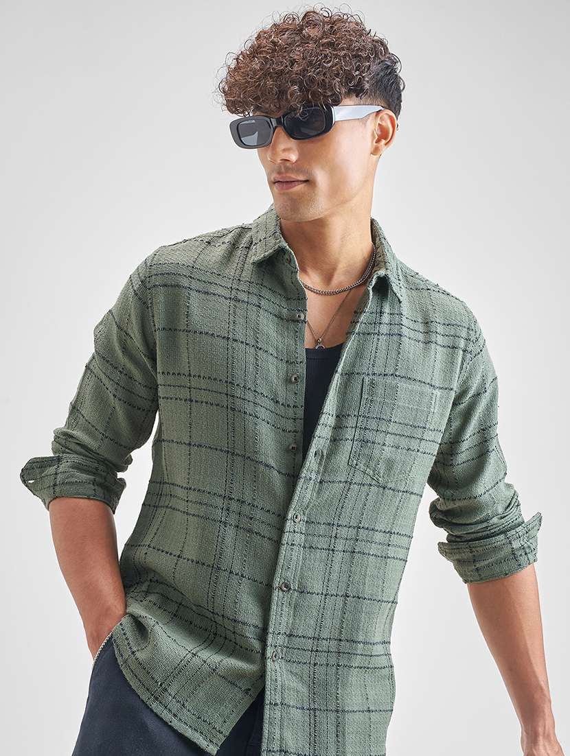 men checkered long sleeve regular fit casual shirt